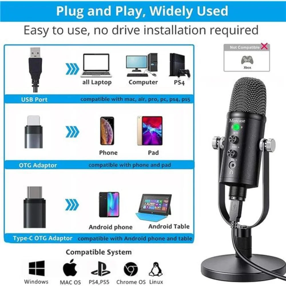 USB Microphone for Mac,PC,Phone Mic for Sing,ASMR,Podcast with Mute Button